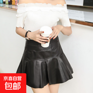 海寧真皮皮裙女2025秋冬新款高腰荷葉百褶裙綿羊皮A字裙波浪短裙a 黑色 M