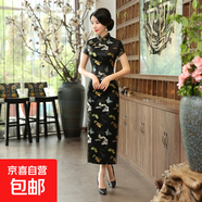 【唐裝旗袍】2025新款長(cháng)款印花旗袍優(yōu)雅短袖復古唐裝新中式旗袍女 C0141-A黑色 2XL 建議120-130斤