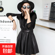 真皮連衣裙女2025新款秋冬狐貍毛V領(lǐng)背心裙綿羊皮A字大擺裙中長款 黑色 XL