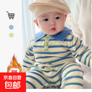 2025新款春秋兒童休閑毛衣爬服男女童百搭針織衫連體衣幼兒 條紋藍【F179時(shí)髦條紋爬爬服】 90