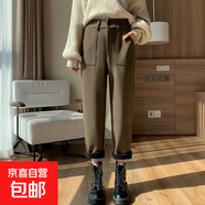 【加絨毛呢哈倫褲】女2025冬加厚高腰顯瘦長(cháng)褲百搭多色可選休閑褲 咖色-加絨毛呢 S