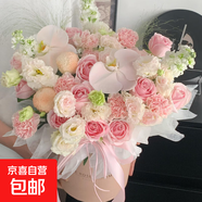 創(chuàng)意抱抱桶鮮花泰迪熊抱抱桶花束送女友閨蜜生日禮物同城鮮花速遞 一捧溫馨丨粉雪山玫瑰配蝴蝶蘭乒乓菊混搭抱抱桶花束