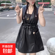 真皮連衣裙女2025秋冬新款休閑百搭背心裙綿羊皮無(wú)袖馬甲中長(zhǎng)款裙 黑色 XL