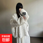 云霧石狐厚實保暖蝙蝠袖皮毛一體披肩式外套女慵懶順滑環(huán)保毛大衣 米白色 M