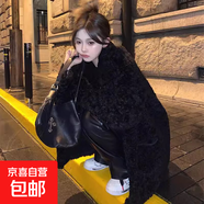 黑色仿貂毛羊羔毛外套女秋冬季加厚環(huán)保皮草毛毛皮毛一體毛領(lǐng)設(shè)計 黑色 L