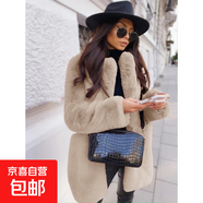 2025秋通勤長袖翻領(lǐng)仿皮草外套純色保暖大碼大衣女皮草皮草冬女裝 米白色 S