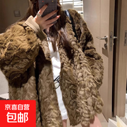 云霧石狐厚實保暖蝙蝠袖皮毛一體披肩式外套女慵懶順滑環(huán)保毛大衣 咖色 S