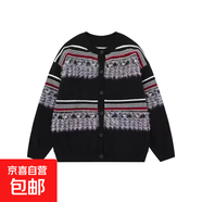 秋冬季潮牌美式復古毛絨拼接撞色提花毛衣女寬松休閑圓領(lǐng)針織開(kāi)衫 黑色【MW-A2518】 L