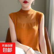 春秋小香風(fēng)網(wǎng)紗拼接半高領(lǐng)針織背心女小眾設計感內搭無(wú)袖外穿上衣 愛(ài)瑪橙 2XL 建議135-150斤