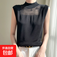 春秋小香風(fēng)網(wǎng)紗拼接半高領(lǐng)針織背心女小眾設計感內搭無(wú)袖外穿上衣 黑色 S 建議85-95斤