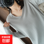 2025秋冬新款V領(lǐng)長(zhǎng)袖女款針織衫上衣寬松顯瘦大碼套頭毛衣媽媽裝 灰色 L 建議105-115斤