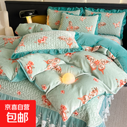 法式韓版蕾絲公主風牛奶絨床裙床蓋款冬季加厚四件套三件套單床蓋 水墨蝴蝶【親膚柔軟】 250*260cm單床蓋