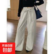 廣州黃崢秋季新款韓系ins復(fù)古甜美減齡寬松抽繩垂感闊腿女長(zhǎng)褲 灰色 M