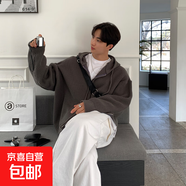 美式針織開衫毛衣外套男秋冬新款復(fù)古慵懶風(fēng)潮牌百搭純色拉鏈線衣 TC-582【灰色韓版拉鏈線衣】 M