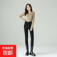 秋冬加絨保暖彈力修身鉛筆褲百搭顯瘦高腰牛仔小腳褲女褲潮流抗皺 黑色長褲 常規(guī) 27