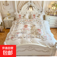 秋冬法式加厚款保暖輕奢復(fù)古花卉公主牛奶短絨四件套床裙花邊被套 洛可可兔語 【床裙款】1.5四件套-被套200x230-床裙150*200