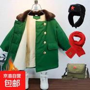 兒童大衣加棉加厚保暖冬季中長(cháng)款軍綠色男童復古外套寶寶棉衣加絨 棉衣+帽子+圍巾+背包 【加棉加厚】 110 【厘米】