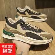 品牌同款男鞋2025新款夏秋季休閑運動(dòng)鞋皮面防滑防水工作跑步鞋 Q2208款米色 41