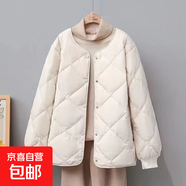 小香風(fēng)女款無(wú)領(lǐng)菱形格小個(gè)子內搭輕薄保暖短款冬季羽絨棉服外套 白色 【輕薄保暖】 2XL 130-145斤