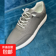 時(shí)尚軟皮透氣時(shí)尚男鞋軟底男士板鞋白色運動(dòng)鞋百搭青年休閑皮鞋 灰色洞洞免系帶 44