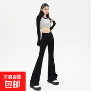 2025加長(cháng)褲子女高個(gè)子煙灰色高腰牛仔喇叭褲春秋175毛邊微喇褲秋 N09-黑色   S