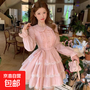 甜美可愛(ài)粉色娃娃領(lǐng)公主蓬蓬長(cháng)袖連衣裙女2025秋季新款短裙 嫩粉色 S