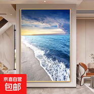 海景入戶玄關(guān)裝飾畫走廊過道現(xiàn)代簡約掛畫酒店賓館畫客廳壁畫風景 海浪沙灘風景—F款 80*120cm布紋膜 鋁合金黑框