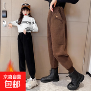 女童褲子秋冬裝中大童兒童一體絨衛(wèi)褲加厚加絨休閑運(yùn)動(dòng)褲冬季棉褲 YL-RV107【棕色束腳加絨靴褲】 120