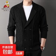 新款毛衣外套男裝秋裝扭花男士開衫英倫西裝領(lǐng)雙排扣針織線衫 DOA32302黑色 M 建議100-125斤