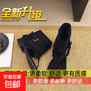 小眾設計感羅馬涼鞋女2025年夏季新款平底夾腳高級感復古磨砂涼靴 黑色【升級耐磨底片】 37