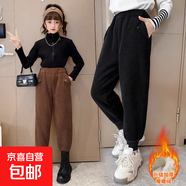 女童褲子秋冬裝中大童兒童一體絨衛(wèi)褲加厚加絨休閑運(yùn)動(dòng)褲冬季棉褲 YL-RV107【黑色束腳加絨靴褲】 170