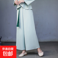 新中式國風(fēng)改良旗袍刺繡女裝復古修身手工盤(pán)扣茶藝服套裝兩件套 9678綠褲 XL