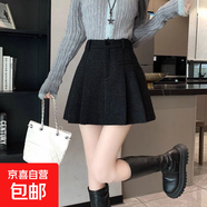 復古毛呢半身裙女2025秋冬新款高腰遮胯顯瘦a字裙小個(gè)子百褶短裙 6980【韓版學(xué)院風(fēng)】防走光內襯#黑色毛呢短裙 2XL (推薦125-135斤)