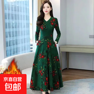 新款秋冬加絨加厚大碼顯瘦中長(cháng)款連衣裙潮流遮肚子打底內搭 綠色 3XL 【建議145-160斤】