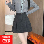 復古毛呢半身裙女2025秋冬新款高腰遮胯顯瘦a字裙小個(gè)子百褶短裙 6980【韓版學(xué)院風(fēng)】防走光內襯#灰色毛呢短裙 XL (推薦115-125斤)