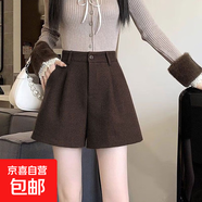 小香風咖色毛呢短褲女2025秋冬季高腰顯瘦小個子外穿黑色闊腿靴褲 M01咖色毛呢靴褲【不含腰帶】 XL (推薦115-125斤)