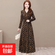 2025有口袋貴夫人高端洋氣大碼女裝優(yōu)雅減齡時(shí)尚百搭媽媽長(cháng)裙子潮 杏色印花 M 【建議80-100斤】