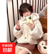 短款波點(diǎn)棉衣外套女2025冬季新款加厚保暖連帽棉襖日系甜美 白色 L