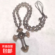 天然烏金黑曜石十字架吊墜冰種項鏈配飾水晶男女禮物編織繩項鏈 冰種黑耀石珠鏈繩+精美禮盒