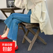 藍色微喇牛仔褲女秋季新款大碼胖mm梨型身材小個(gè)力顯瘦九分褲 藍色 2XL