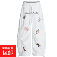 女童褲子春秋款2025新款美式歐美風(fēng)刺繡字母中大童秋季彎刀休閑褲 KTM-K126【白色海洋生物刺繡闊腿褲】 120