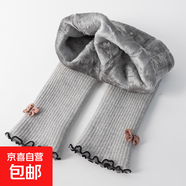 蝴蝶結花邊九分女童打底褲秋冬季新款加絨加厚外穿洋氣女童連褲襪 D004淺灰-蝴蝶 【1條裝】 1-3歲 (M) 【建議身高80-94cm】?jì)捎靡d