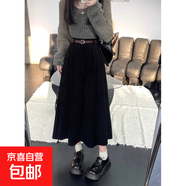 大碼燈芯絨半身裙女春秋冬加厚復古高腰顯瘦中長(cháng)款百搭大擺A字裙 黑色【沒(méi)腰帶】 2XL 【建議130-145斤】