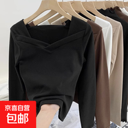 秋冬蕾絲長(cháng)袖t恤女加絨保暖休閑顯瘦體恤修身加絨打底衫女士上衣 966黑色【薄款】 L 參考100-115斤