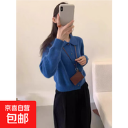灰色毛衣女早秋新款韓系娃娃領(lǐng)針織開衫短款外套內(nèi)搭可外穿上衣 4777藍(lán)色 M  【建議96斤-110斤】