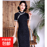 改良旗袍2025年秋冬新款修身復古中國風(fēng)棉旗袍連衣裙短袖日常旗袍 03深藏青 L