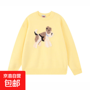 復古卡通小狗黑色圓領(lǐng)套頭毛衣女秋冬季慵懶風(fēng)軟糯內搭針織衫上衣 黃色 均碼