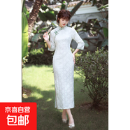 2025秋季新款復合蕾絲花邊長(cháng)款旗袍連衣裙清新文藝少女年輕款旗袍 719白色 XL