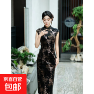 2025年新款復古老上海氣質(zhì)優(yōu)雅顯瘦長(cháng)款無(wú)袖古典韻味日常連衣裙女 2431黑色 M