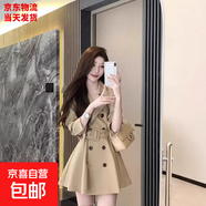 中長(cháng)款風(fēng)衣裙2025秋新款卡其收腰氣質(zhì)顯瘦雙排扣英倫風(fēng)大衣外套女 卡其色【高貴氣質(zhì)時(shí)髦款】 M